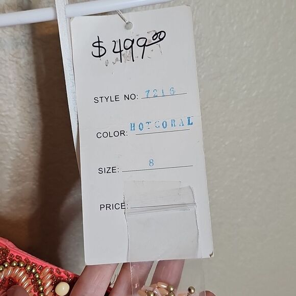 NWT Rachel Allan Neon Coral Beaded Halter A Line Backless Formal Gown 8 - Picture 14 of 15